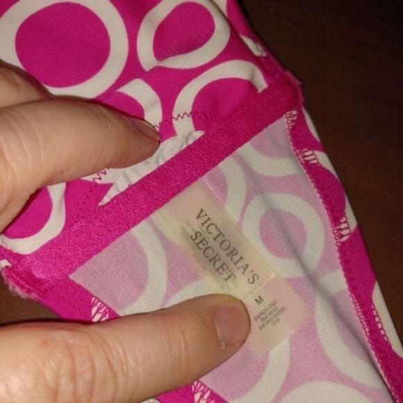 Victoria's Secret Medium Strapless Bikini Top Swim Dots Circles Pink White M - Picture 3 of 3